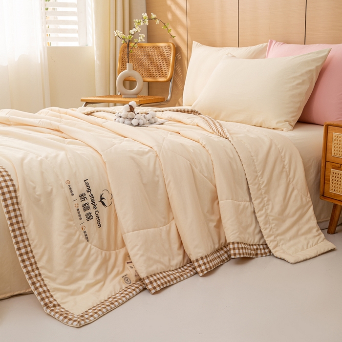 91家纺网 家纺一手货源 找家纺 云玲时尚 2026新款水洗棉100%新疆棉花纯色夏被夏凉被空调被 奶油黄