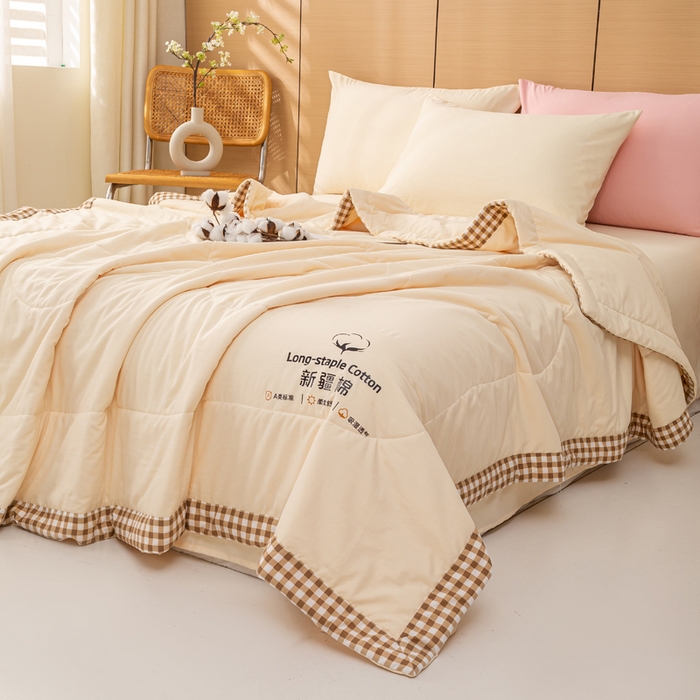 91家纺网 家纺一手货源 找家纺 云玲时尚 2026新款水洗棉100%新疆棉花纯色夏被夏凉被空调被 奶油黄