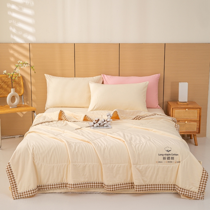 91家纺网 家纺一手货源 找家纺 云玲时尚 2026新款水洗棉100%新疆棉花纯色夏被夏凉被空调被 奶油黄