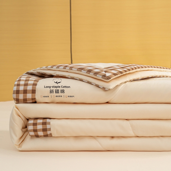 91家纺网 家纺一手货源 找家纺 云玲时尚 2026新款水洗棉100%新疆棉花纯色夏被夏凉被空调被 奶油黄