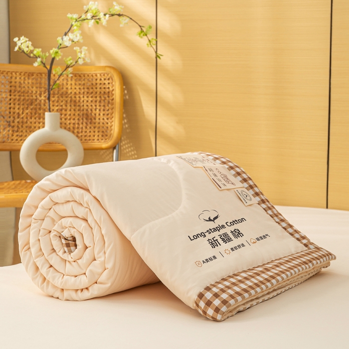 91家纺网 家纺一手货源 找家纺 云玲时尚 2026新款水洗棉100%新疆棉花纯色夏被夏凉被空调被 奶油黄