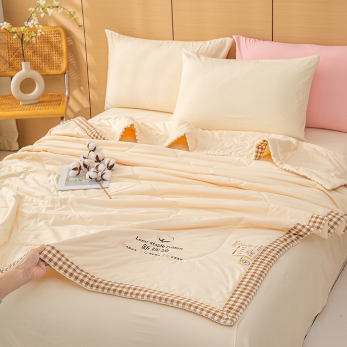 91家纺网 家纺一手货源 找家纺 云玲时尚 2026新款水洗棉100%新疆棉花纯色夏被夏凉被空调被 奶油黄