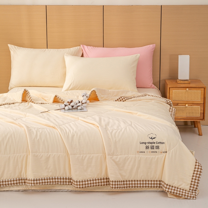 91家纺网 家纺一手货源 找家纺 云玲时尚 2026新款水洗棉100%新疆棉花纯色夏被夏凉被空调被 奶油黄