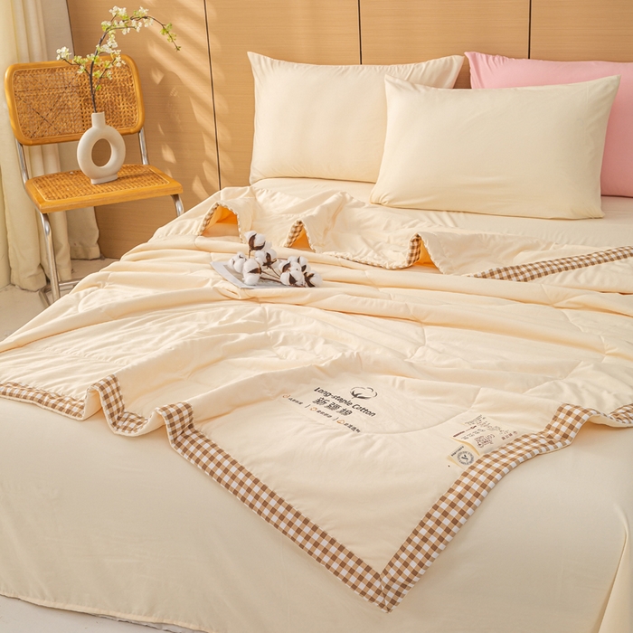 91家纺网 家纺一手货源 找家纺 云玲时尚 2026新款水洗棉100%新疆棉花纯色夏被夏凉被空调被 奶油黄