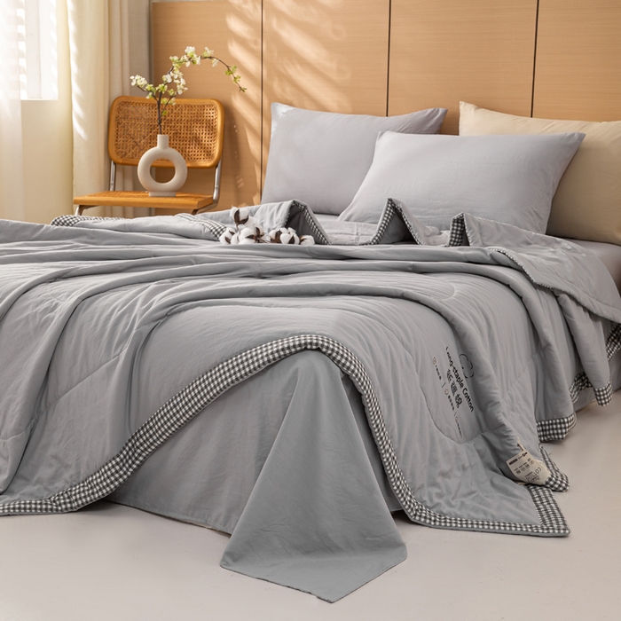 91家纺网 家纺一手货源 找家纺 云玲时尚 2026新款水洗棉100%新疆棉花纯色夏被夏凉被空调被 绅士灰