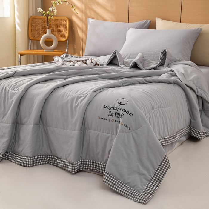 91家纺网 家纺一手货源 找家纺 云玲时尚 2026新款水洗棉100%新疆棉花纯色夏被夏凉被空调被 绅士灰
