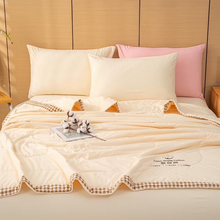 91家纺网 家纺一手货源 找家纺 云玲时尚 2026新款水洗棉100%新疆棉花纯色夏被夏凉被空调被 奶油黄