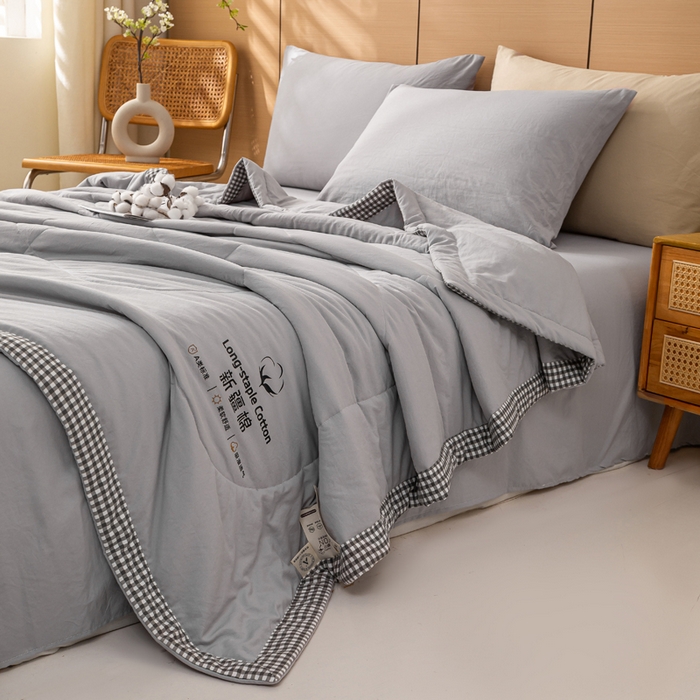 91家纺网 家纺一手货源 找家纺 云玲时尚 2026新款水洗棉100%新疆棉花纯色夏被夏凉被空调被 绅士灰