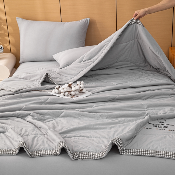 91家纺网 家纺一手货源 找家纺 云玲时尚 2026新款水洗棉100%新疆棉花纯色夏被夏凉被空调被 绅士灰