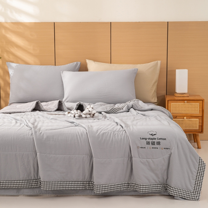 91家纺网 家纺一手货源 找家纺 云玲时尚 2026新款水洗棉100%新疆棉花纯色夏被夏凉被空调被 绅士灰