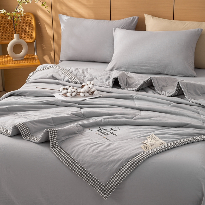 91家纺网 家纺一手货源 找家纺 云玲时尚 2026新款水洗棉100%新疆棉花纯色夏被夏凉被空调被 绅士灰