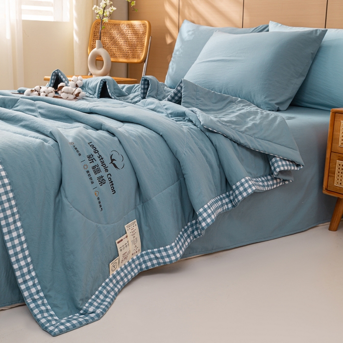 91家纺网 家纺一手货源 找家纺 云玲时尚 2026新款水洗棉100%新疆棉花纯色夏被夏凉被空调被 深睡蓝
