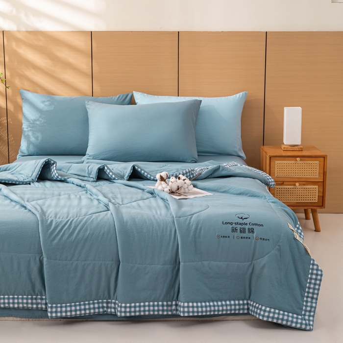 91家纺网 家纺一手货源 找家纺 云玲时尚 2026新款水洗棉100%新疆棉花纯色夏被夏凉被空调被 深睡蓝