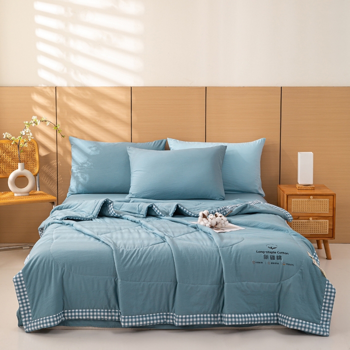 91家纺网 家纺一手货源 找家纺 云玲时尚 2026新款水洗棉100%新疆棉花纯色夏被夏凉被空调被 深睡蓝