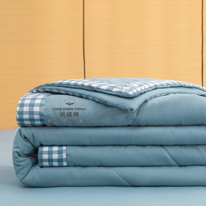 91家纺网 家纺一手货源 找家纺 云玲时尚 2026新款水洗棉100%新疆棉花纯色夏被夏凉被空调被 深睡蓝