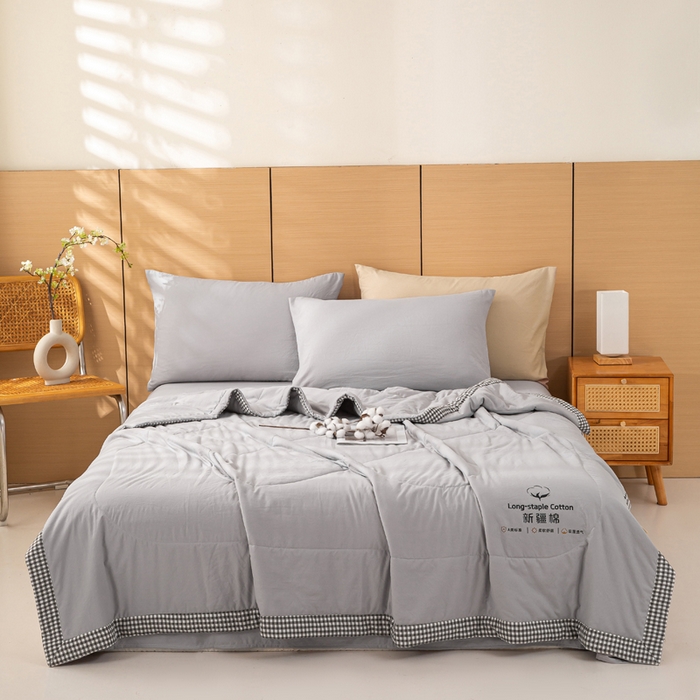 91家纺网 家纺一手货源 找家纺 云玲时尚 2026新款水洗棉100%新疆棉花纯色夏被夏凉被空调被 绅士灰