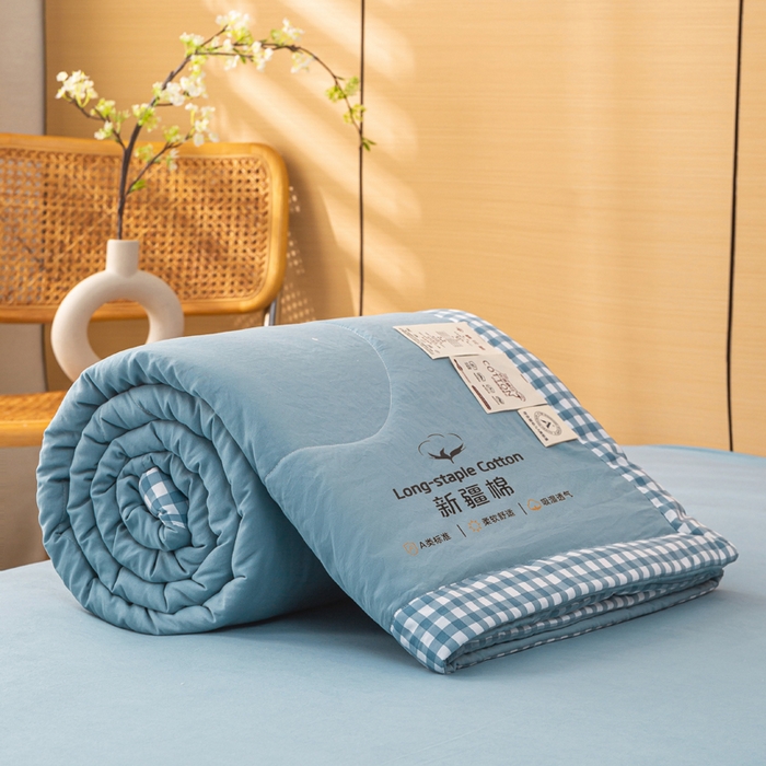 91家纺网 家纺一手货源 找家纺 云玲时尚 2026新款水洗棉100%新疆棉花纯色夏被夏凉被空调被 深睡蓝
