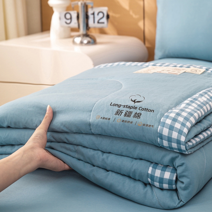 91家纺网 家纺一手货源 找家纺 云玲时尚 2026新款水洗棉100%新疆棉花纯色夏被夏凉被空调被 深睡蓝