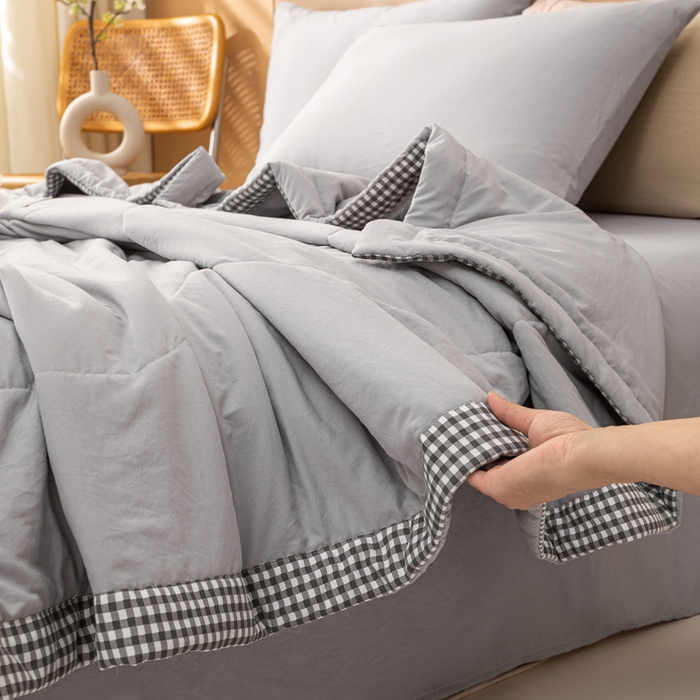 91家纺网 家纺一手货源 找家纺 云玲时尚 2026新款水洗棉100%新疆棉花纯色夏被夏凉被空调被 绅士灰