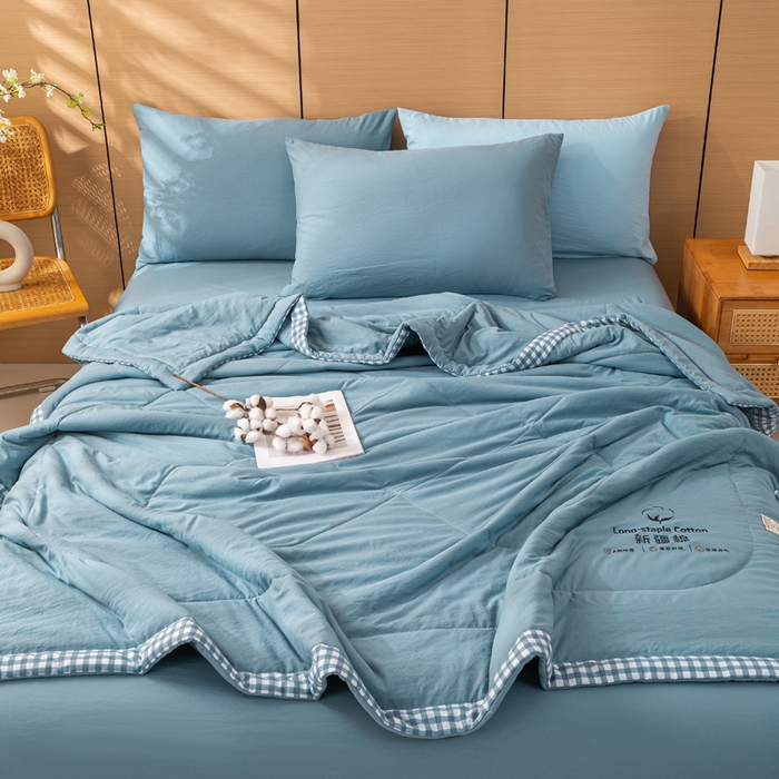 91家纺网 家纺一手货源 找家纺 云玲时尚 2026新款水洗棉100%新疆棉花纯色夏被夏凉被空调被 深睡蓝