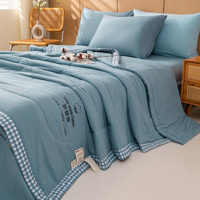 91家纺网 家纺一手货源 找家纺 云玲时尚 2026新款水洗棉100%新疆棉花纯色夏被夏凉被空调被 深睡蓝