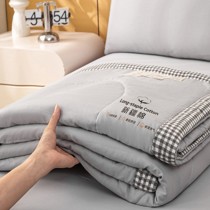 91家纺网 家纺一手货源 找家纺 云玲时尚 2026新款水洗棉100%新疆棉花纯色夏被夏凉被空调被 绅士灰