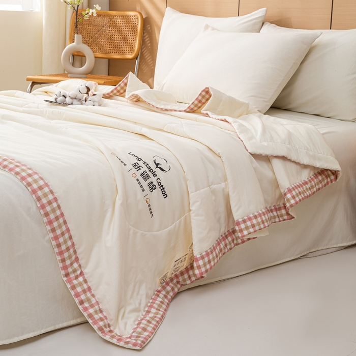 91家纺网 家纺一手货源 找家纺 云玲时尚 2026新款水洗棉100%新疆棉花纯色夏被夏凉被空调被 温润粉