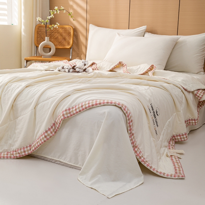 91家纺网 家纺一手货源 找家纺 云玲时尚 2026新款水洗棉100%新疆棉花纯色夏被夏凉被空调被 温润粉