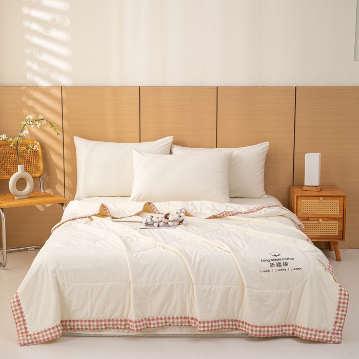 91家纺网 家纺一手货源 找家纺 云玲时尚 2026新款水洗棉100%新疆棉花纯色夏被夏凉被空调被 温润粉