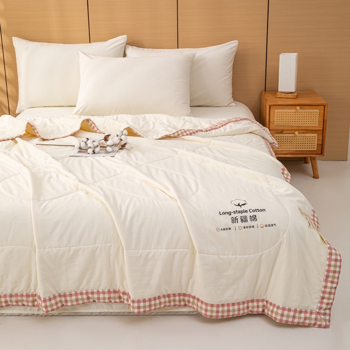 91家纺网 家纺一手货源 找家纺 云玲时尚 2026新款水洗棉100%新疆棉花纯色夏被夏凉被空调被 温润粉