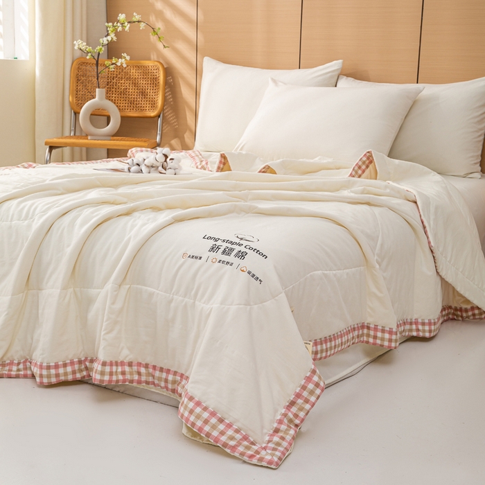 91家纺网 家纺一手货源 找家纺 云玲时尚 2026新款水洗棉100%新疆棉花纯色夏被夏凉被空调被 温润粉