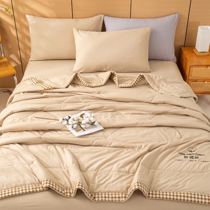 91家纺网 家纺一手货源 找家纺 云玲时尚 2026新款水洗棉100%新疆棉花纯色夏被夏凉被空调被 杏仁咖