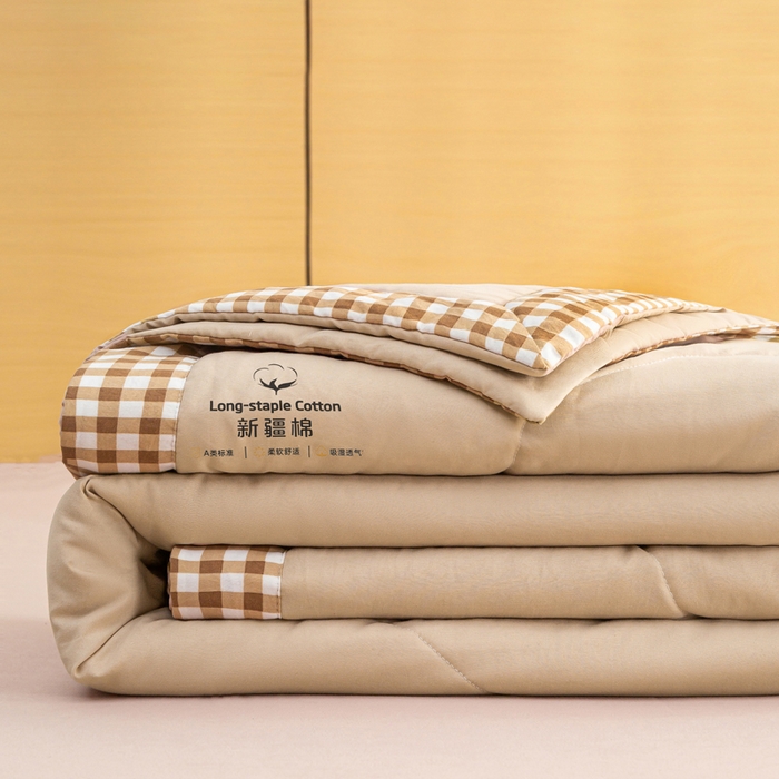 91家纺网 家纺一手货源 找家纺 云玲时尚 2026新款水洗棉100%新疆棉花纯色夏被夏凉被空调被 杏仁咖