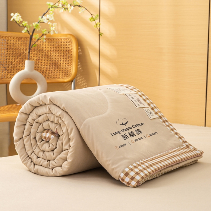 91家纺网 家纺一手货源 找家纺 云玲时尚 2026新款水洗棉100%新疆棉花纯色夏被夏凉被空调被 杏仁咖