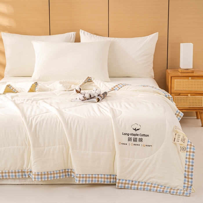 91家纺网 家纺一手货源 找家纺 云玲时尚 2026新款水洗棉100%新疆棉花纯色夏被夏凉被空调被 月光白