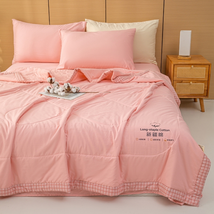 91家纺网 家纺一手货源 找家纺 云玲时尚 2026新款水洗棉100%新疆棉花纯色夏被夏凉被空调被 樱花粉