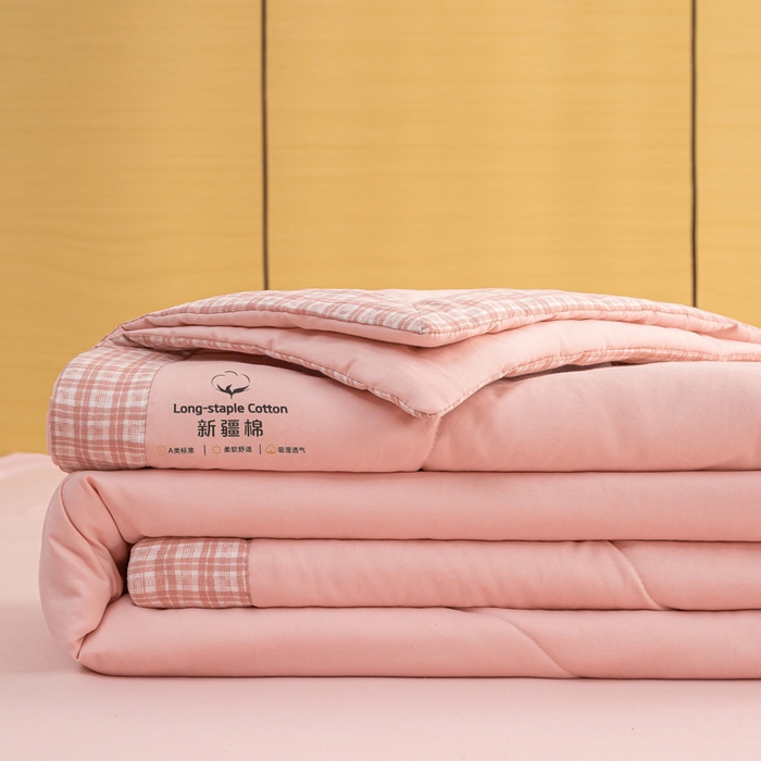 91家纺网 家纺一手货源 找家纺 云玲时尚 2026新款水洗棉100%新疆棉花纯色夏被夏凉被空调被 樱花粉