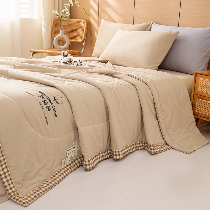 91家纺网 家纺一手货源 找家纺 云玲时尚 2026新款水洗棉100%新疆棉花纯色夏被夏凉被空调被 杏仁咖