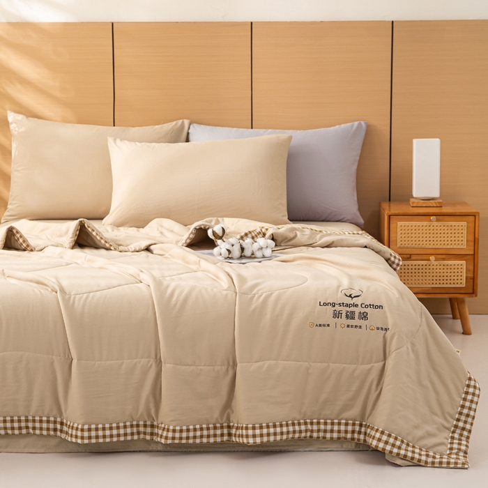 91家纺网 家纺一手货源 找家纺 云玲时尚 2026新款水洗棉100%新疆棉花纯色夏被夏凉被空调被 杏仁咖