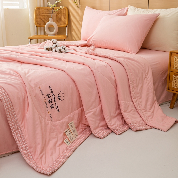 91家纺网 家纺一手货源 找家纺 云玲时尚 2026新款水洗棉100%新疆棉花纯色夏被夏凉被空调被 樱花粉