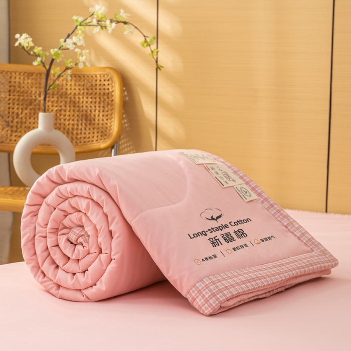 91家纺网 家纺一手货源 找家纺 云玲时尚 2026新款水洗棉100%新疆棉花纯色夏被夏凉被空调被 樱花粉