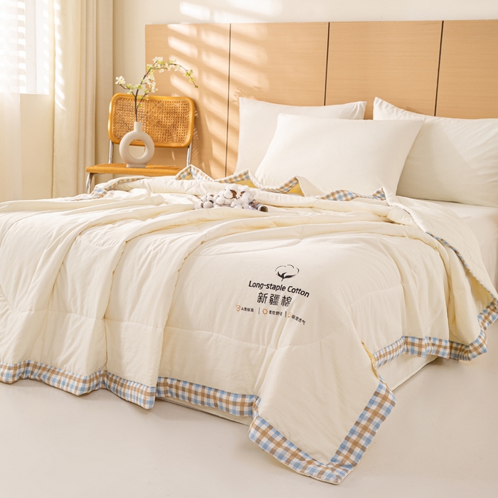 91家纺网 家纺一手货源 找家纺 云玲时尚 2026新款水洗棉100%新疆棉花纯色夏被夏凉被空调被 月光白