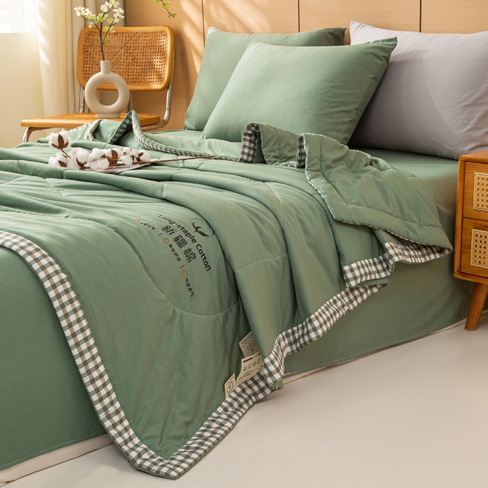 91家纺网 家纺一手货源 找家纺 云玲时尚 2026新款水洗棉100%新疆棉花纯色夏被夏凉被空调被 松墨绿