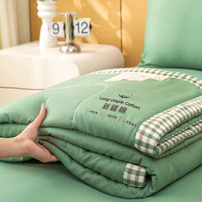 91家纺网 家纺一手货源 找家纺 云玲时尚 2026新款水洗棉100%新疆棉花纯色夏被夏凉被空调被 松墨绿