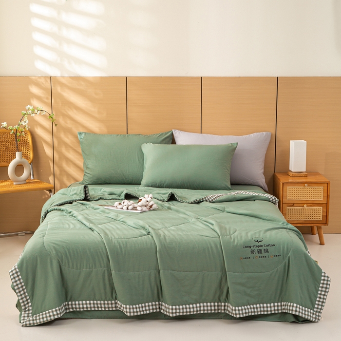 91家纺网 家纺一手货源 找家纺 云玲时尚 2026新款水洗棉100%新疆棉花纯色夏被夏凉被空调被 松墨绿