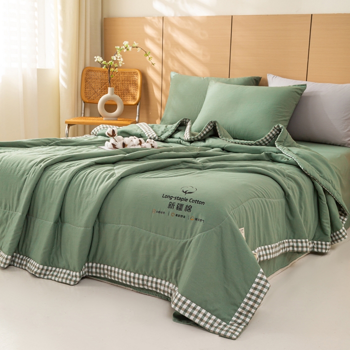 91家纺网 家纺一手货源 找家纺 云玲时尚 2026新款水洗棉100%新疆棉花纯色夏被夏凉被空调被 松墨绿