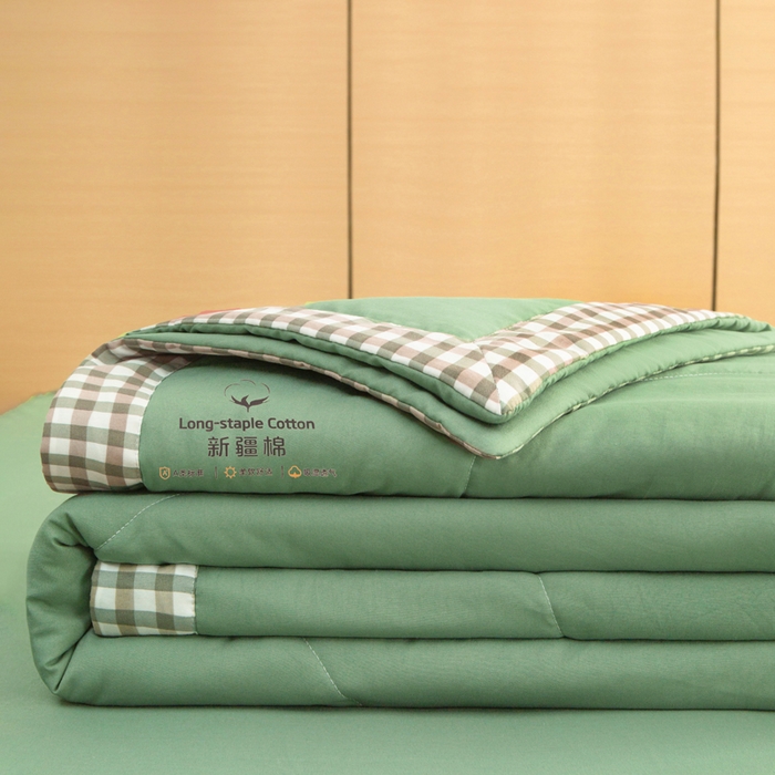 91家纺网 家纺一手货源 找家纺 云玲时尚 2026新款水洗棉100%新疆棉花纯色夏被夏凉被空调被 松墨绿