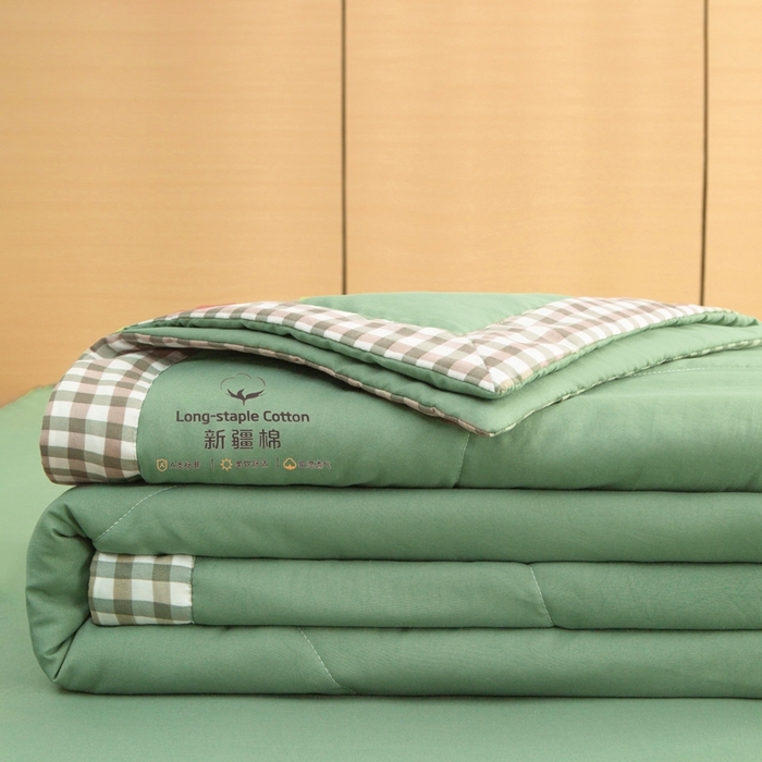 91家纺网 家纺一手货源 找家纺 云玲时尚 2026新款水洗棉100%新疆棉花纯色夏被夏凉被空调被 松墨绿
