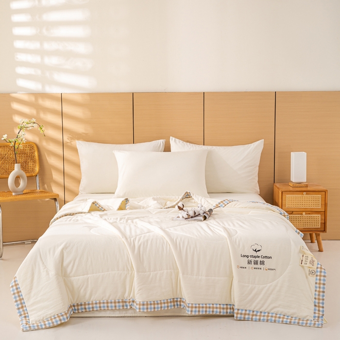 91家纺网 家纺一手货源 找家纺 云玲时尚 2026新款水洗棉100%新疆棉花纯色夏被夏凉被空调被 月光白