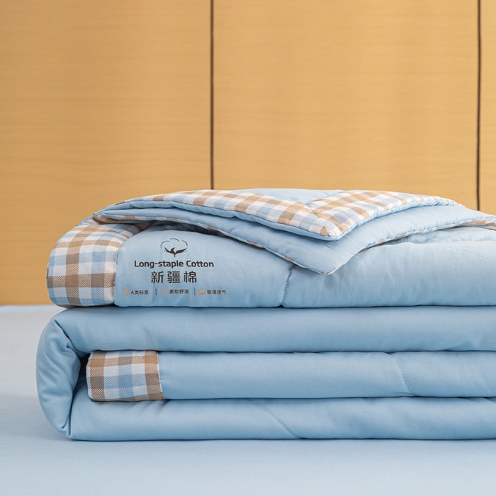 91家纺网 家纺一手货源 找家纺 云玲时尚 2026新款水洗棉100%新疆棉花纯色夏被夏凉被空调被 水漾蓝